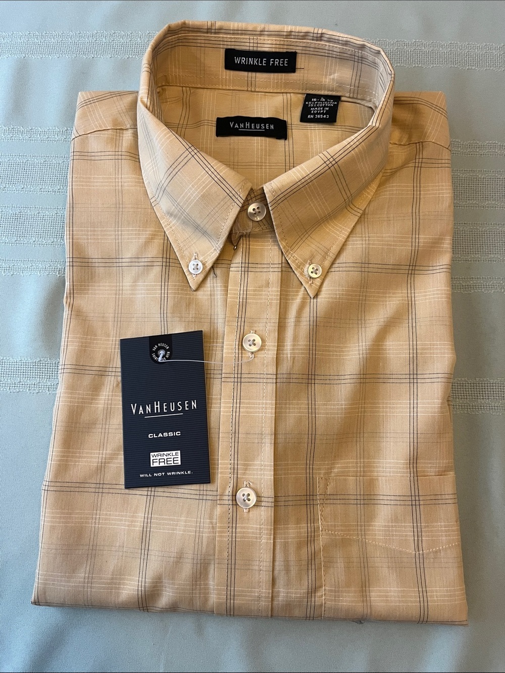 Van Heusen Tan Plaid Button-Down Dress Shirt